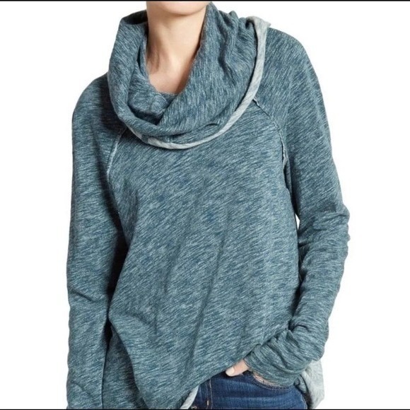 Free People Tops - Free People Beach Two Body Blue Cowl Neck Cocoon Pullover Top PTP 19.5"